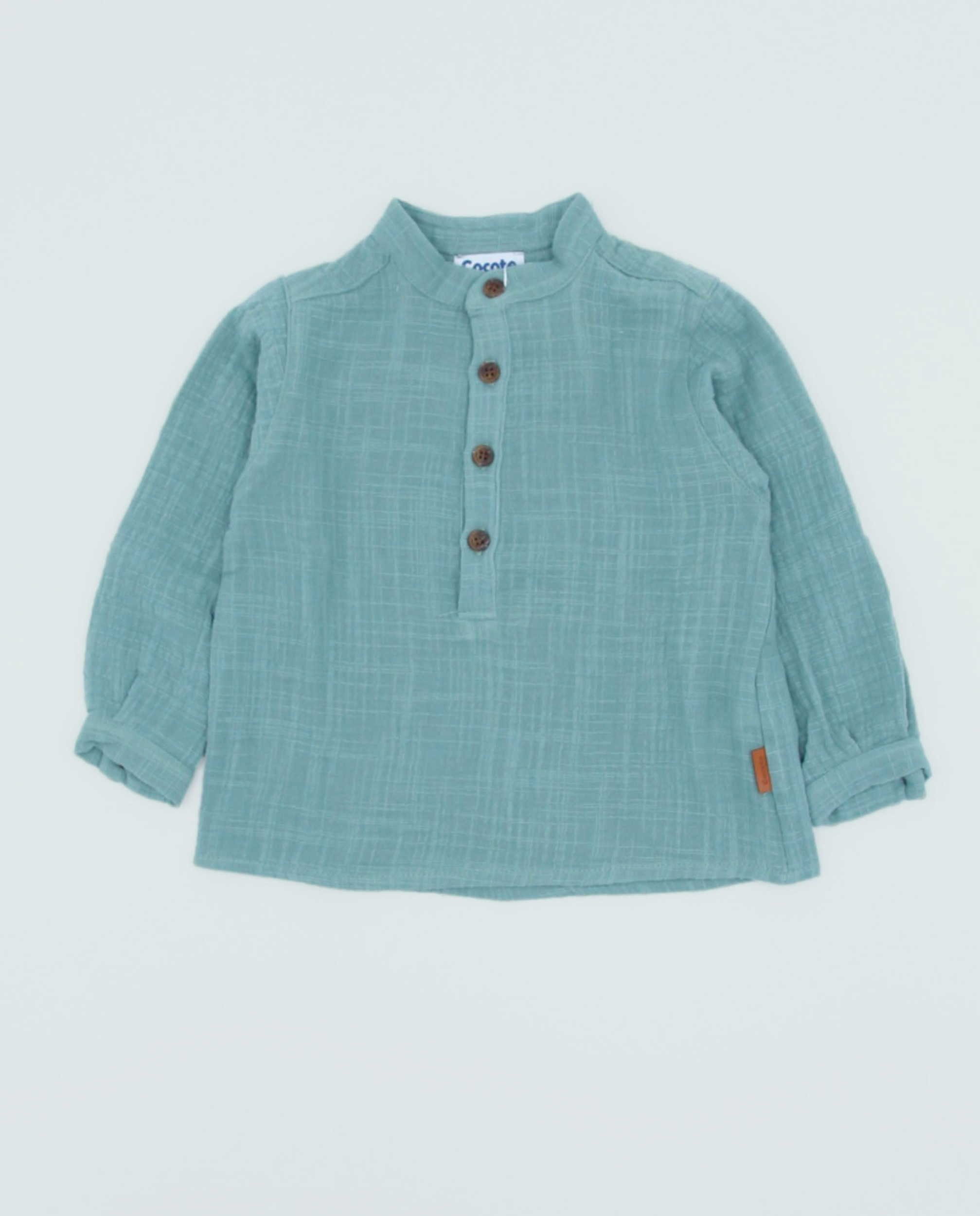 Camisa verde niño cuello mao