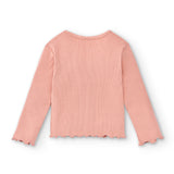 cuello y acabado camiseta básica niña rosa