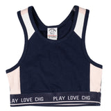 top entrenamiento niña azul con sujeción