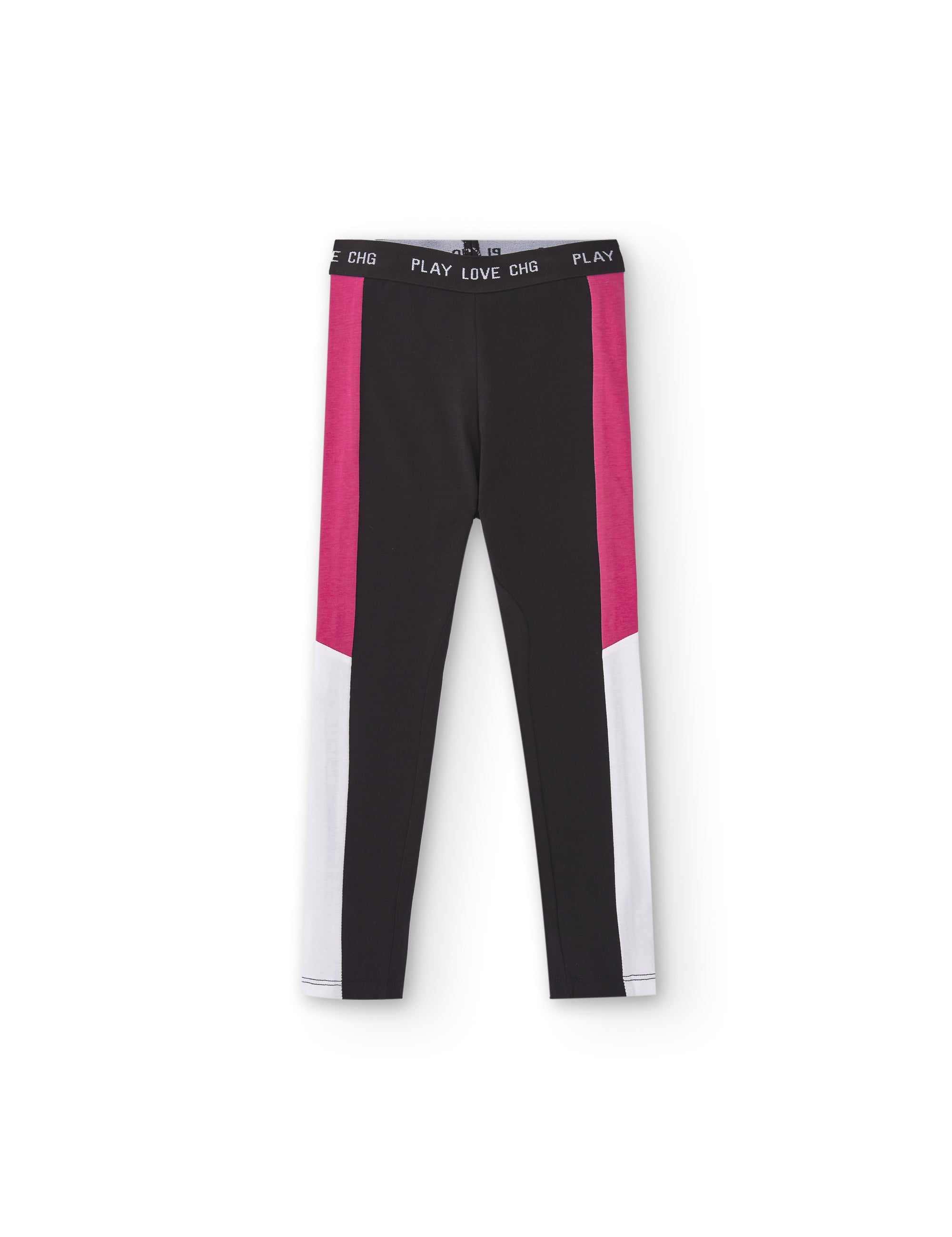 vista frontal de legging negro para niña, ajuste cómodo