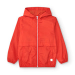 parka infantil roja con capucha y cremallera