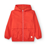 parka infantil roja con capucha y cremallera