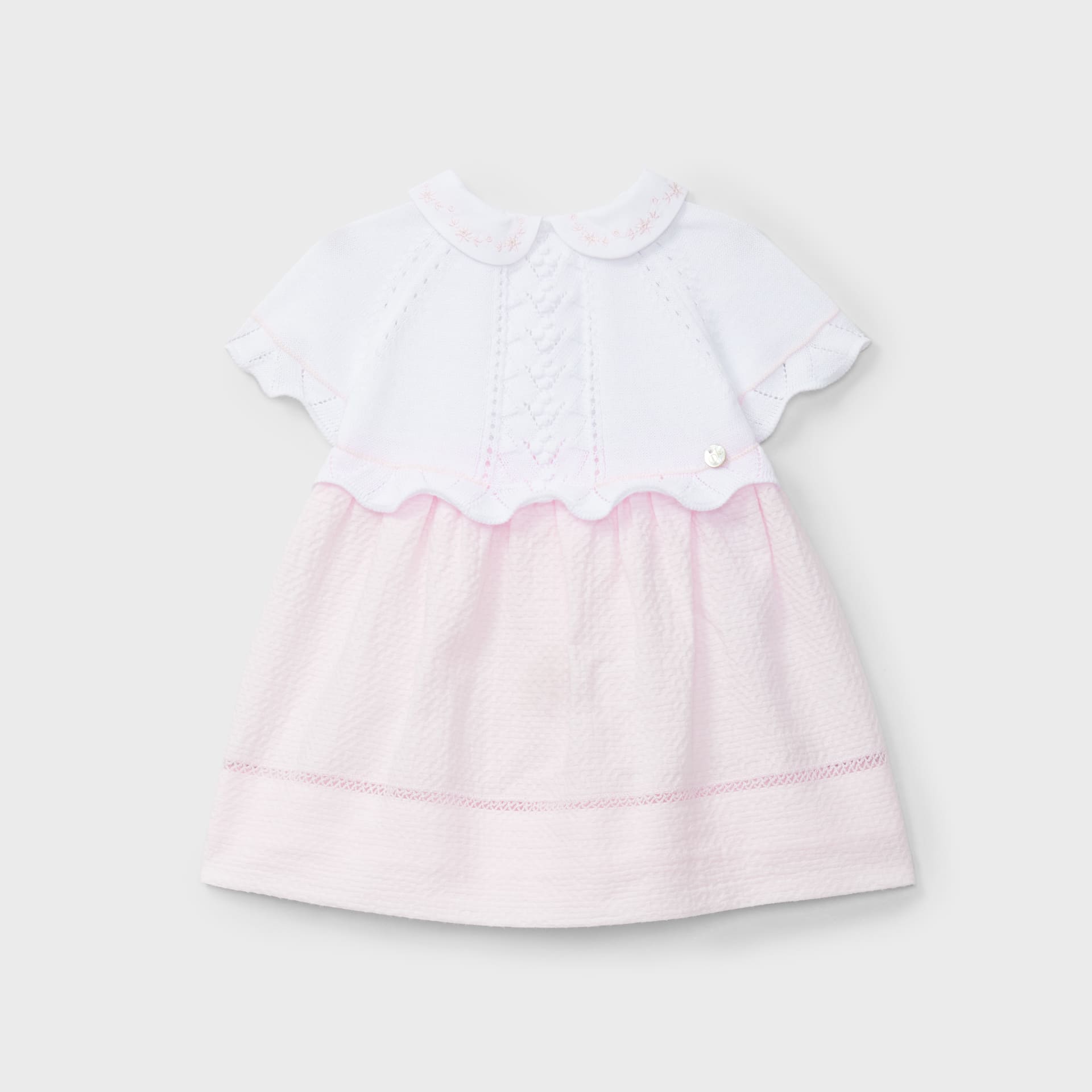 Vestido bicolor rosa y blanco tricot recién nacida | Dr. Kid by Charanga
