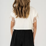 Camiseta de niña blanca detalle flecos VERANO/Outlet