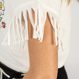 Camiseta de niña blanca detalle flecos VERANO/Outlet