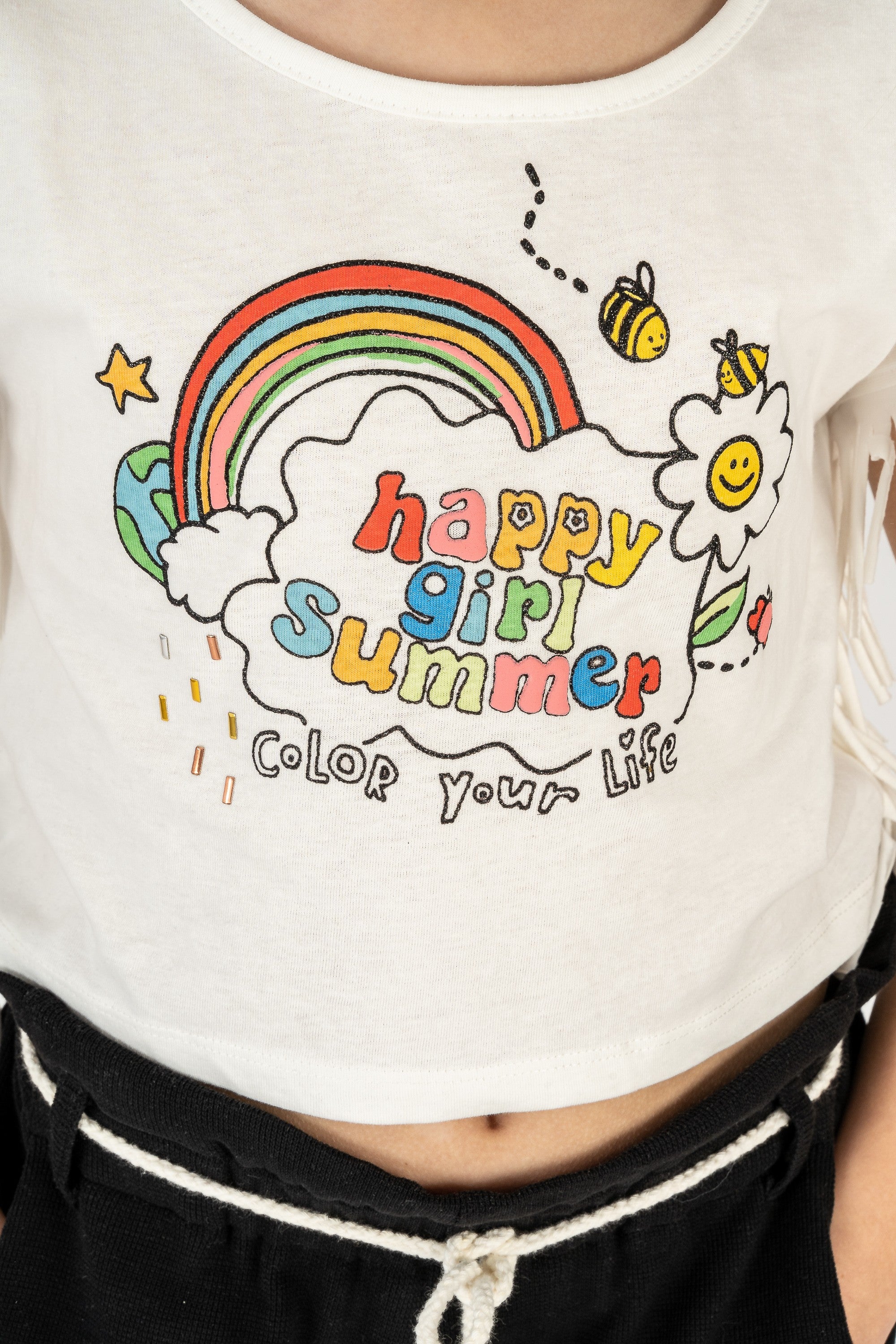 Camiseta de niña blanca detalle flecos VERANO/Outlet