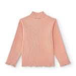 cuello y acabado de camiseta niña rosa manga larga