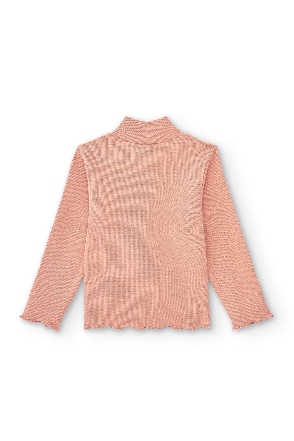 cuello y acabado de camiseta niña rosa manga larga