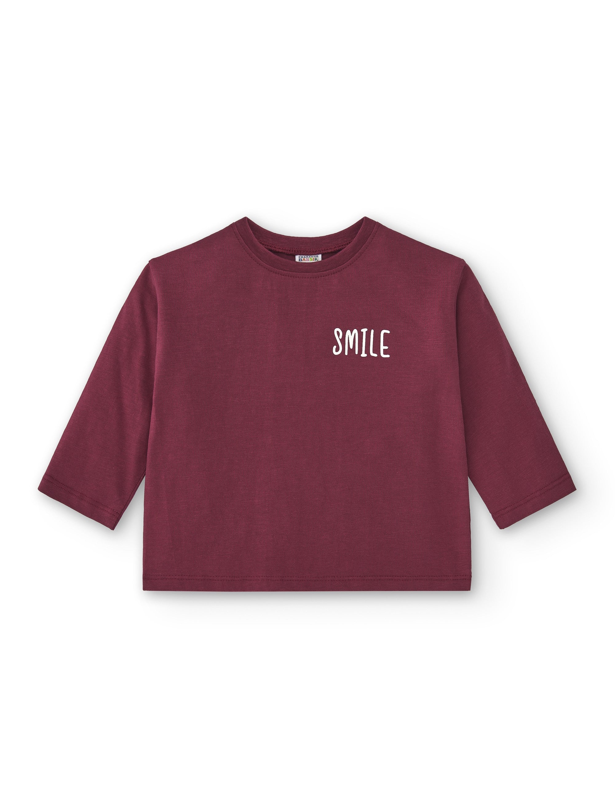 Camiseta de bebé básica en color burdeos smile Charanga