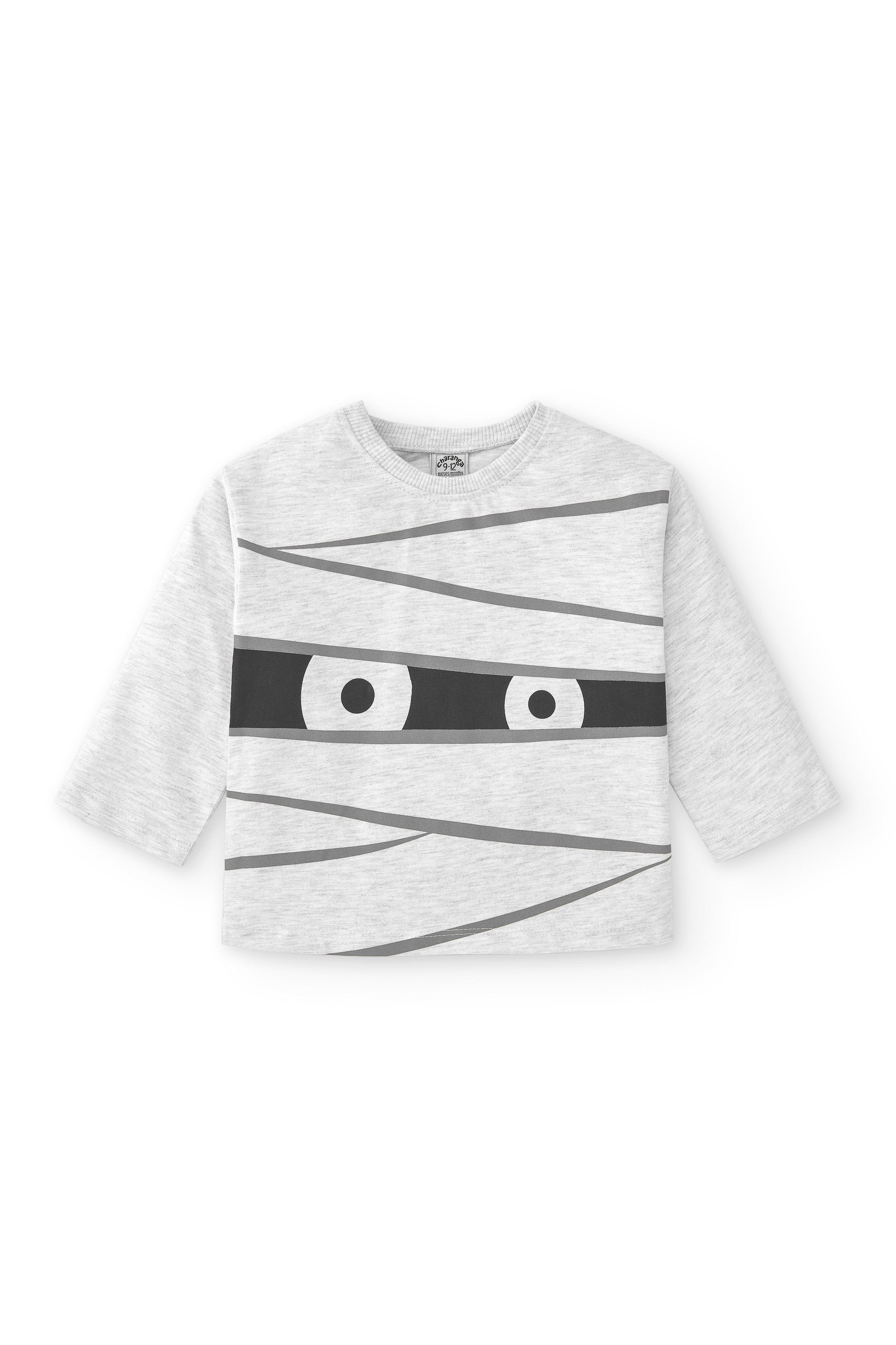 Camiseta de bebé gris dibujo momia Charanga