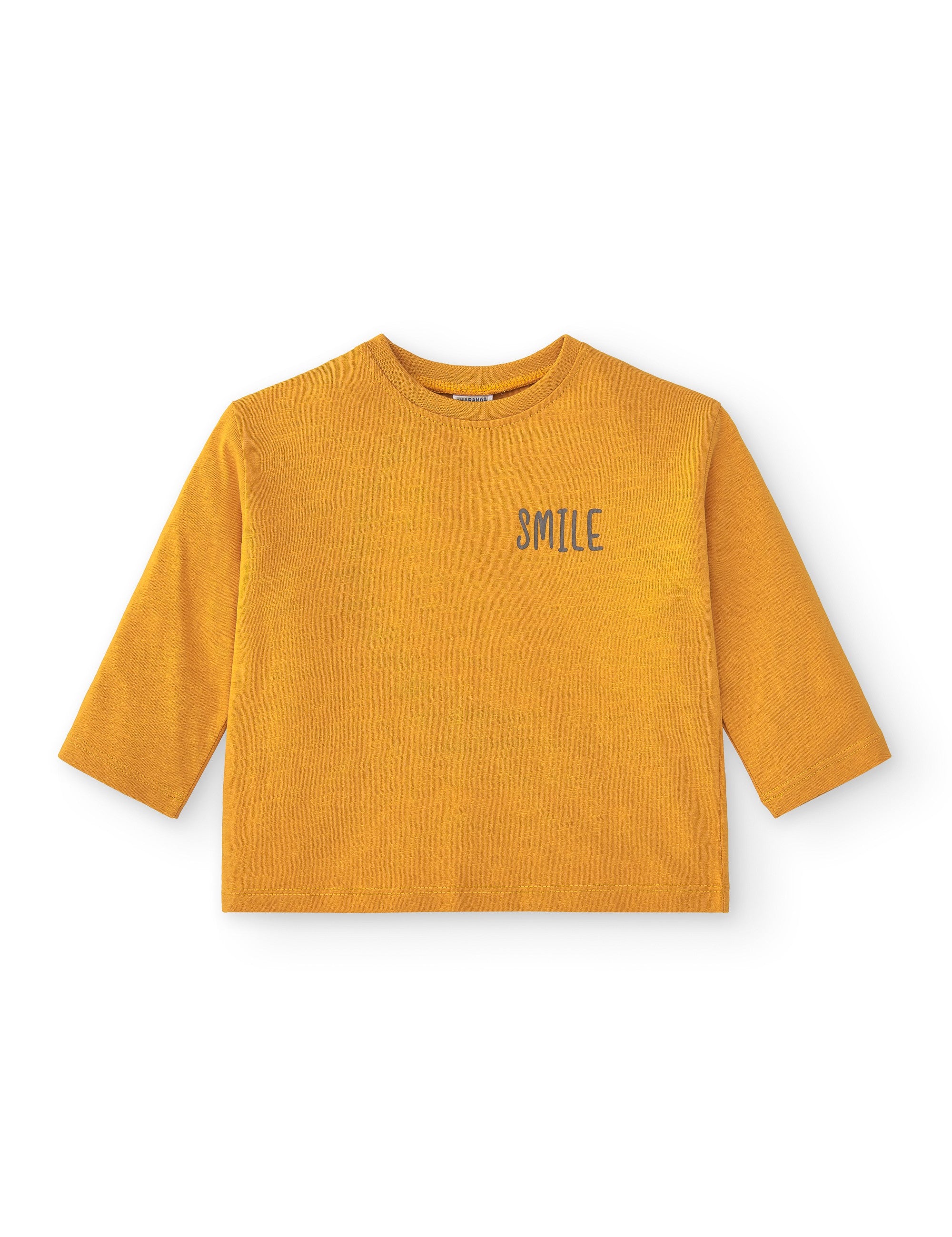 Camiseta de bebé básica en color mostaza smile Charanga