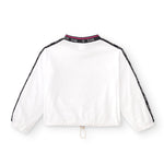Sudadera deportiva de niña blanca con bajo ajustable de cordón