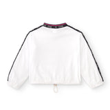 Sudadera deportiva de niña blanca con bajo ajustable de cordón