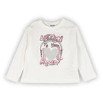 Camiseta de niña color crudo estampado de corazón Outlet