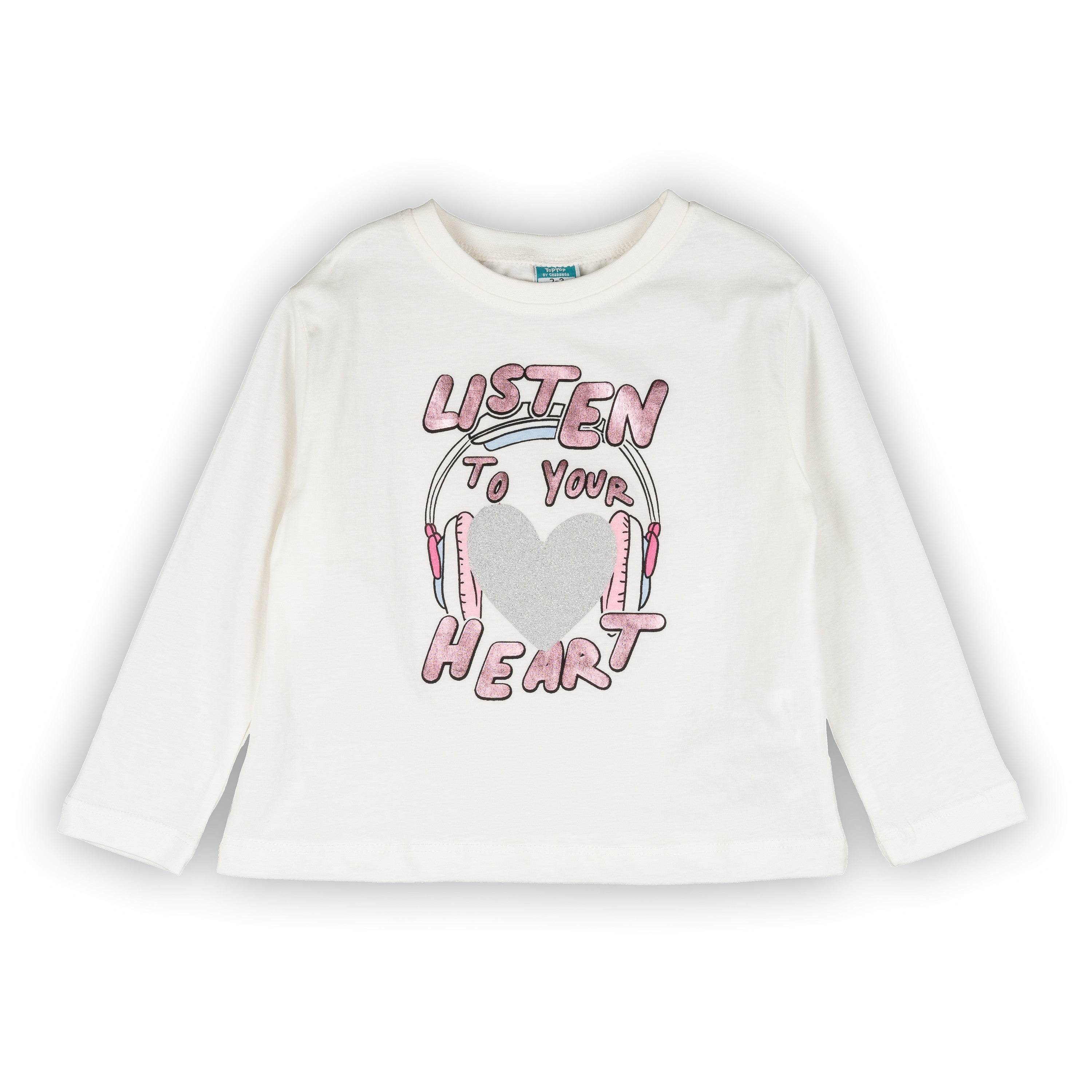 Camiseta de niña color crudo estampado de corazón Outlet