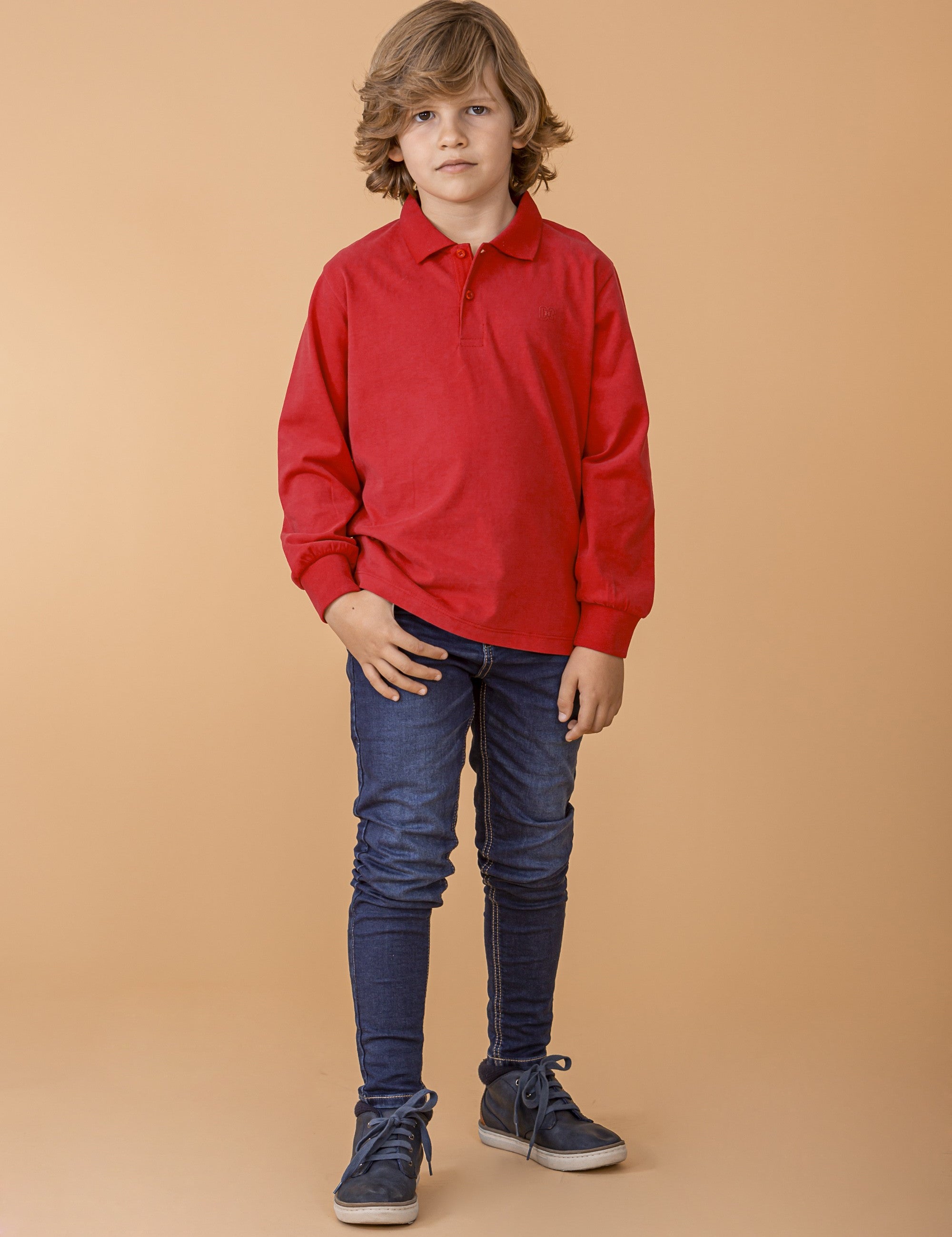 Polo de NIÑO rojo básico botones Charanga