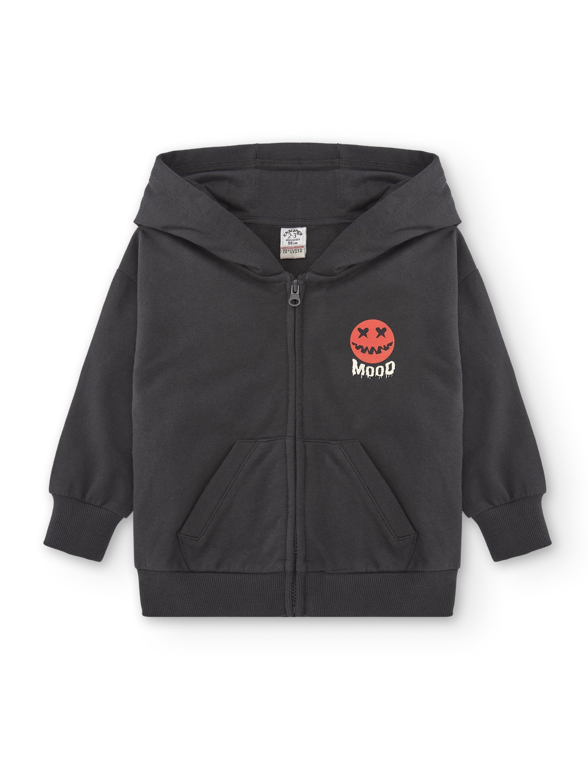 Sudadera abierta de niño color antracita con dibujo de calabaza Charanga