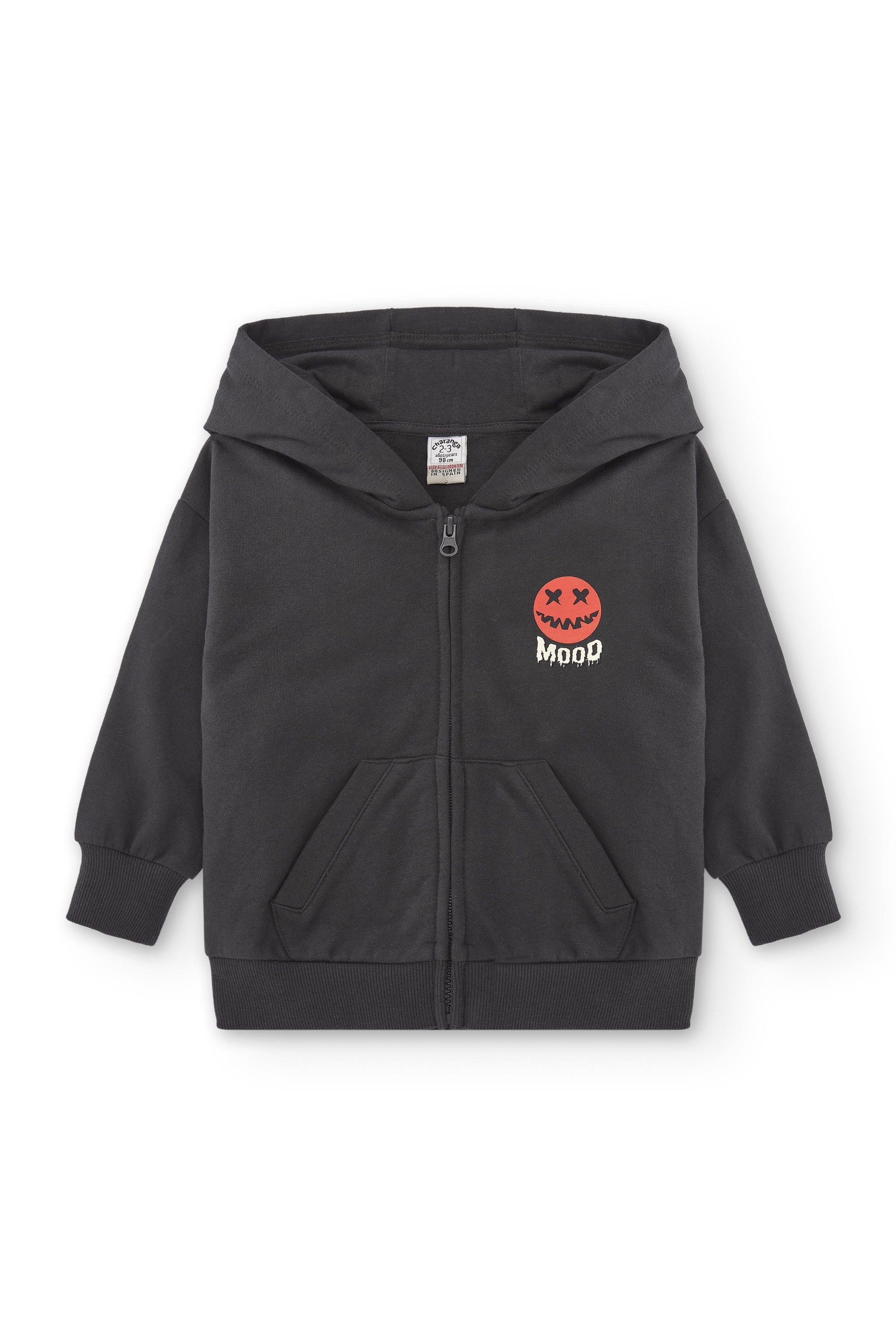 Sudadera abierta de niño color antracita con dibujo de calabaza Charanga
