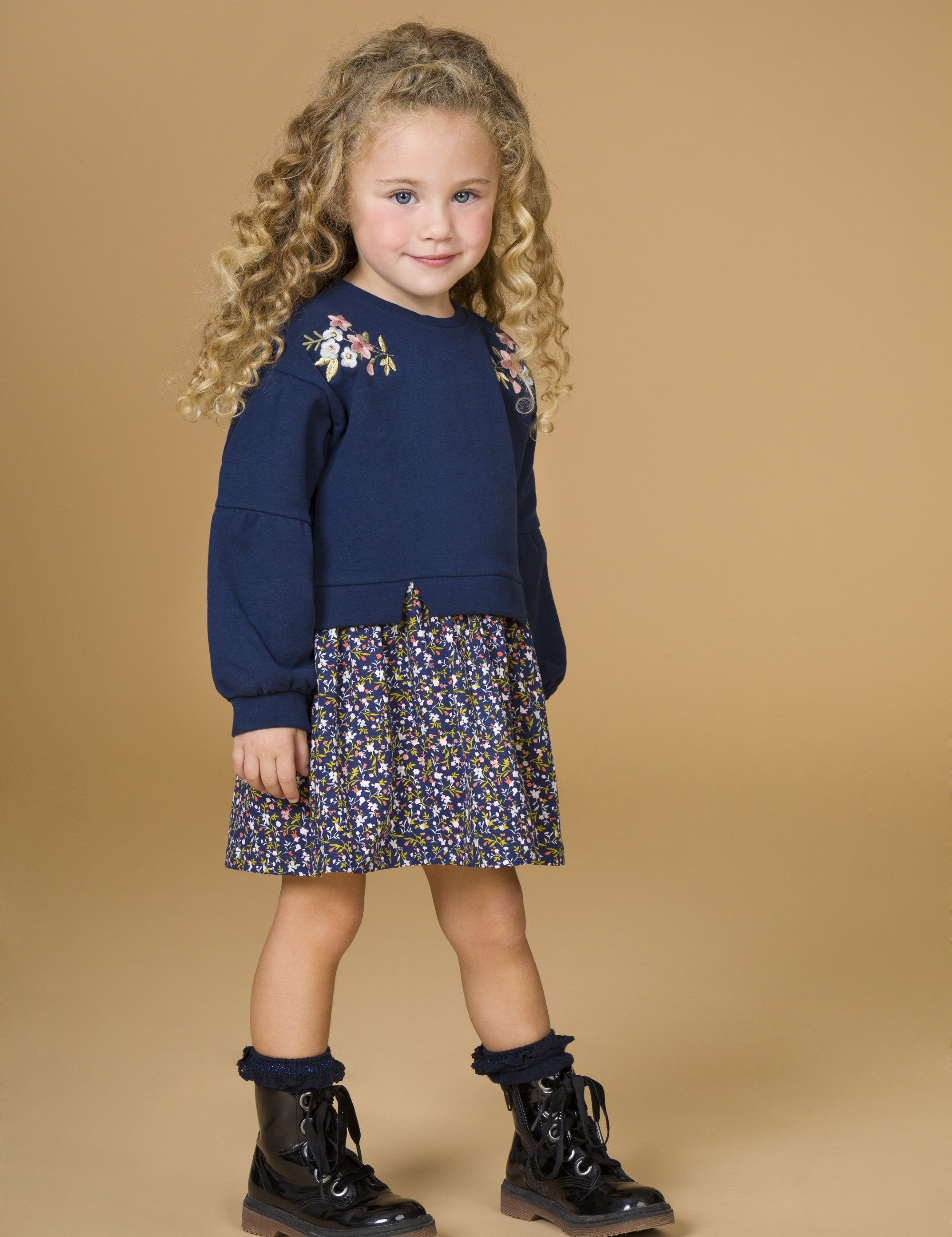 Vestido de bebé marino estampado flores Charanga