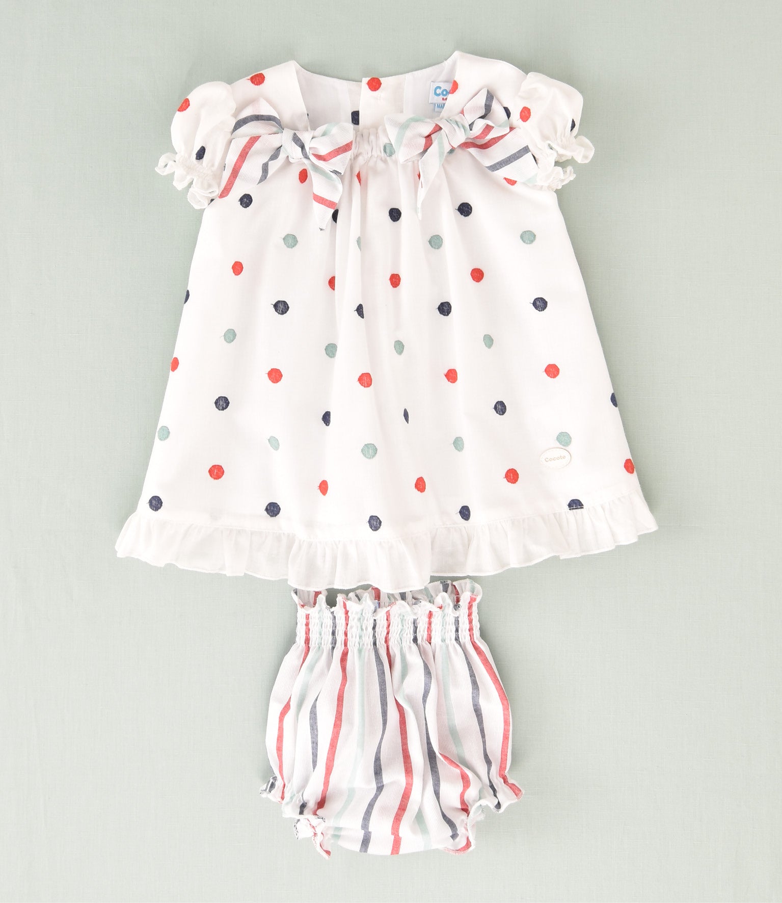 Conjunto vestido y braguita de topos de colores bebé niña