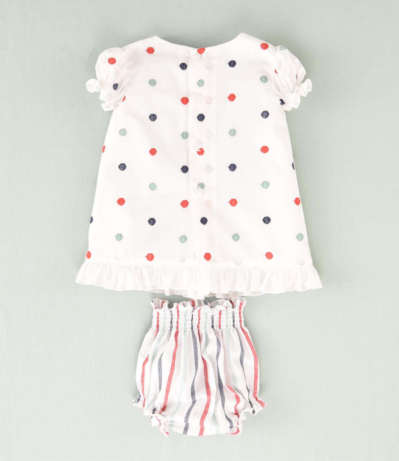 Conjunto vestido y braguita de topos de colores bebé niña