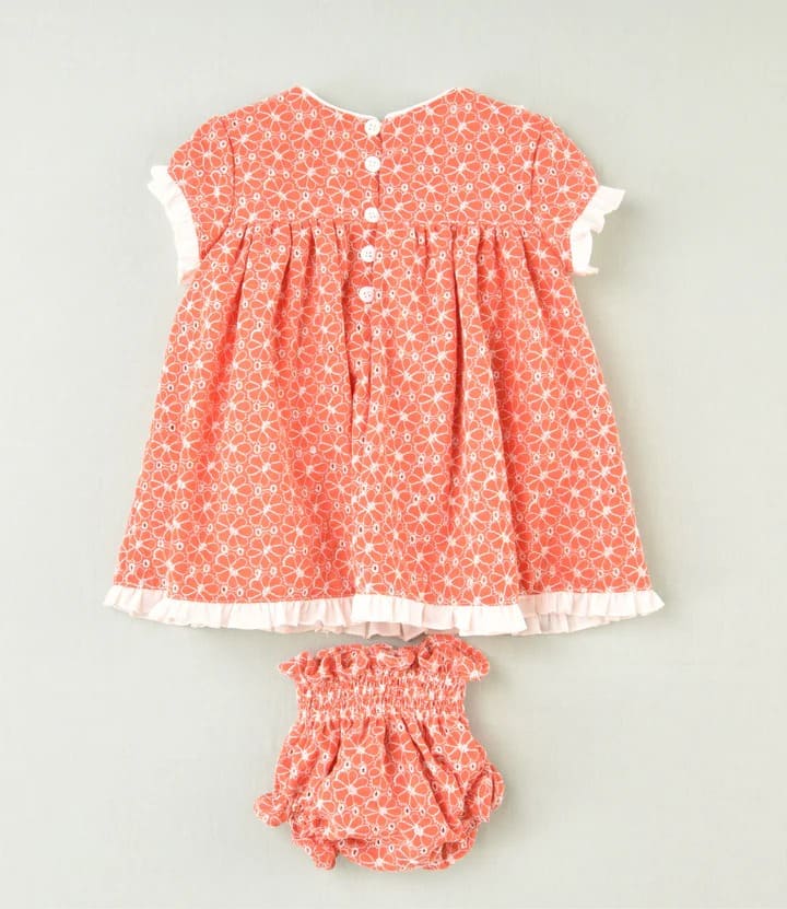 Conjunto vestido y braguita niña salmón