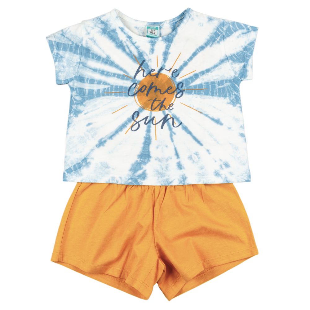 Conjunto de niña tie dye azul con short mostaza