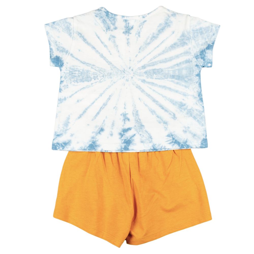 Conjunto de niña tie dye azul con short mostaza