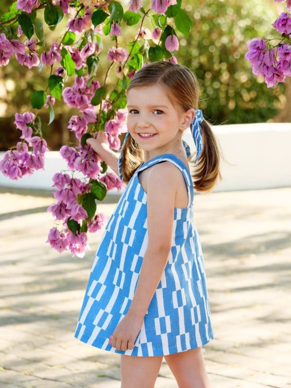 Vestido geométrico azul bebé niña