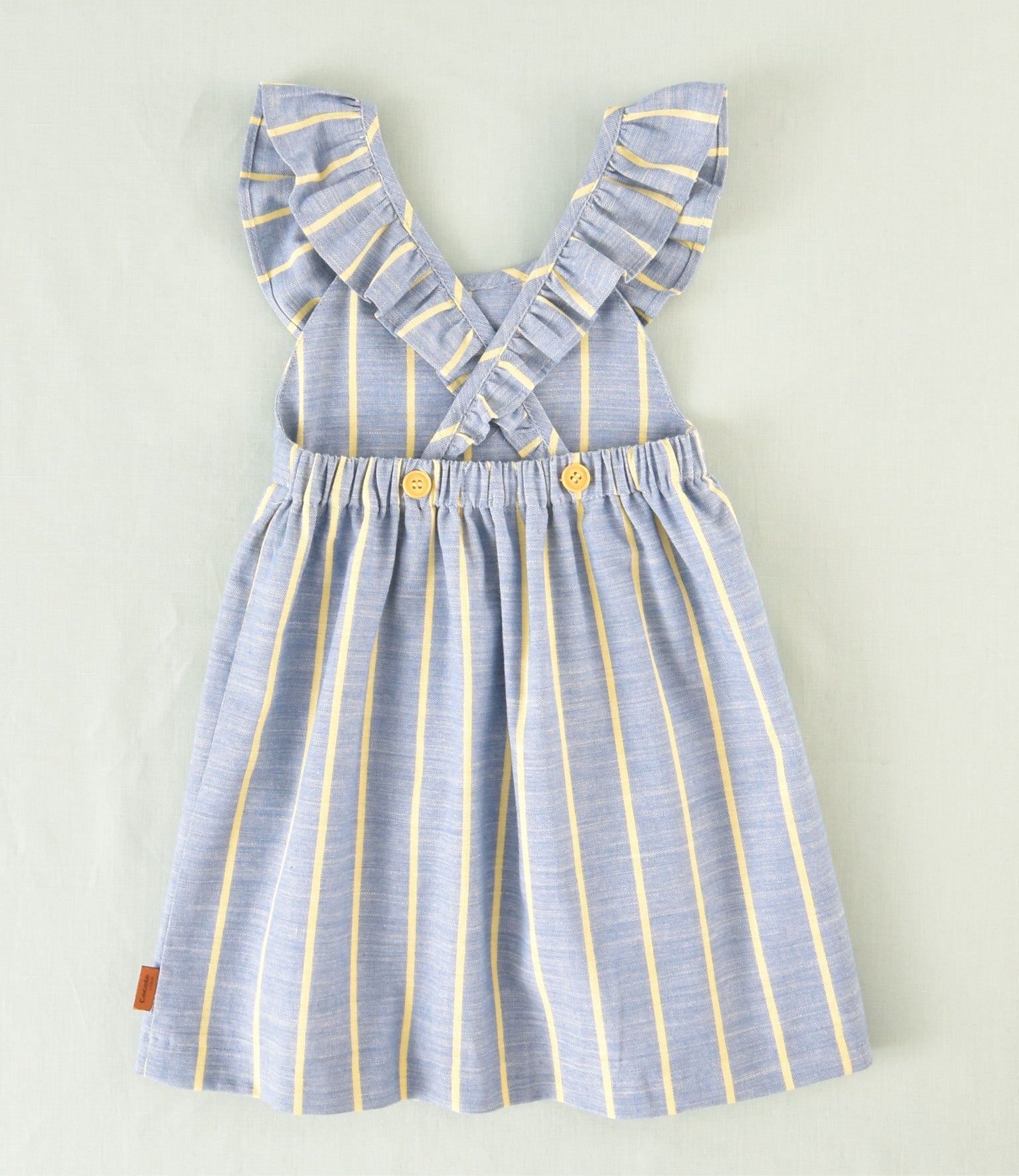 Vestido azul rayas amarillas con volante