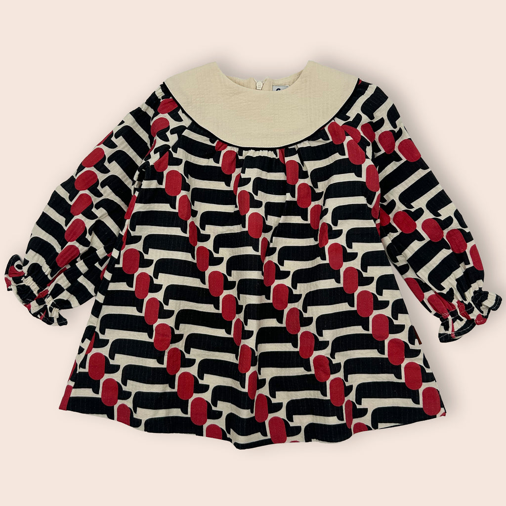 Vestido niña estampado retro con cuello contraste | Cocote x Charanga