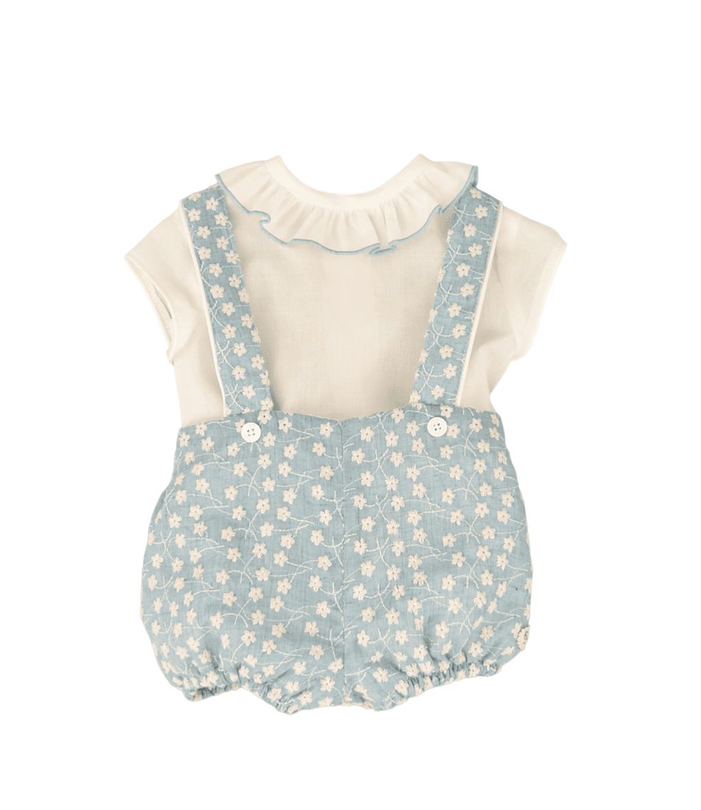 Conjunto de bebé niño azul estampado flores blancas Cocote & Charanga
