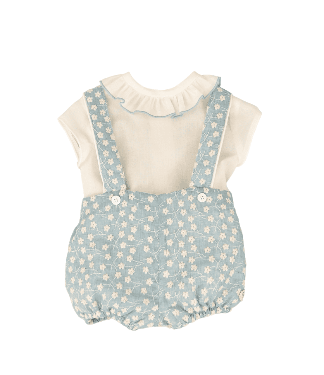 Conjunto de bebé niño azul estampado flores blancas Cocote & Charanga