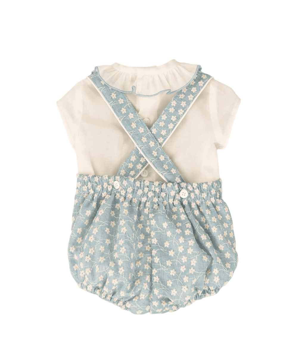 Conjunto de bebé niño azul estampado flores blancas Cocote & Charanga