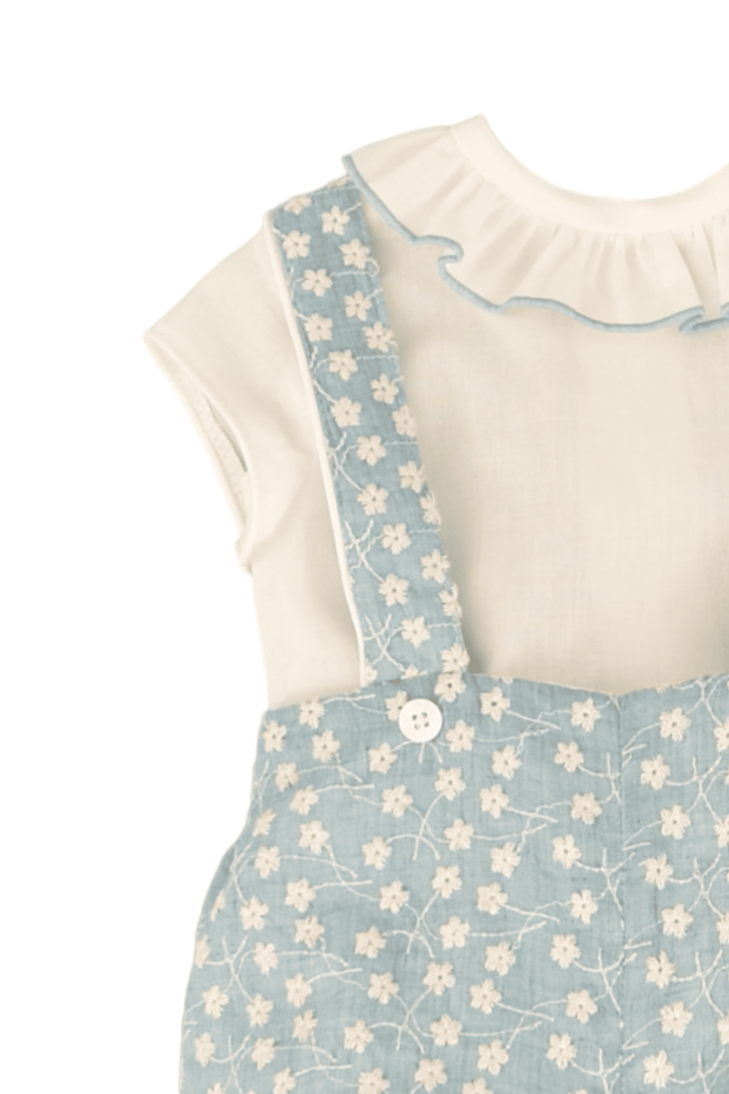 Conjunto de bebé niño azul estampado flores blancas Cocote & Charanga