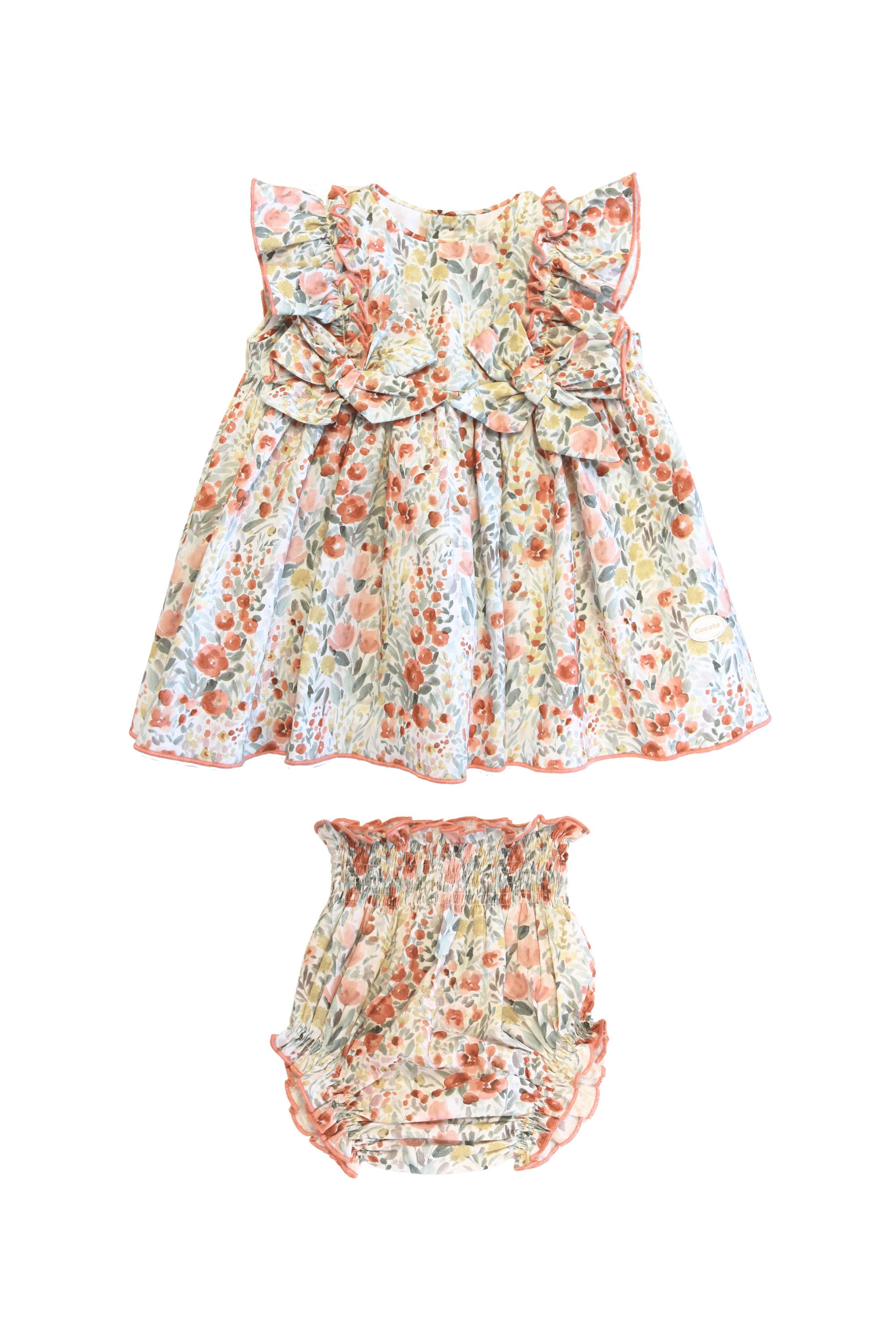 Conjunto vestido y braguita de bebé estampado floral Cocote & Charanga