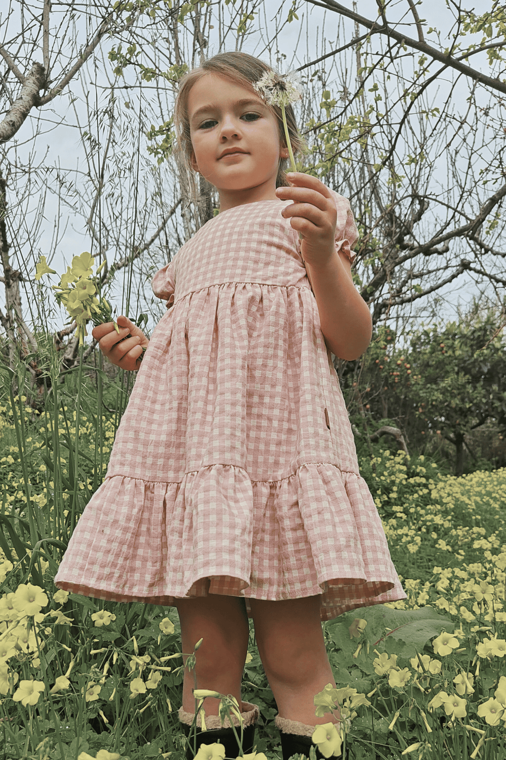 Vestido de niña rosa cuadros vichy Cocote & Charanga