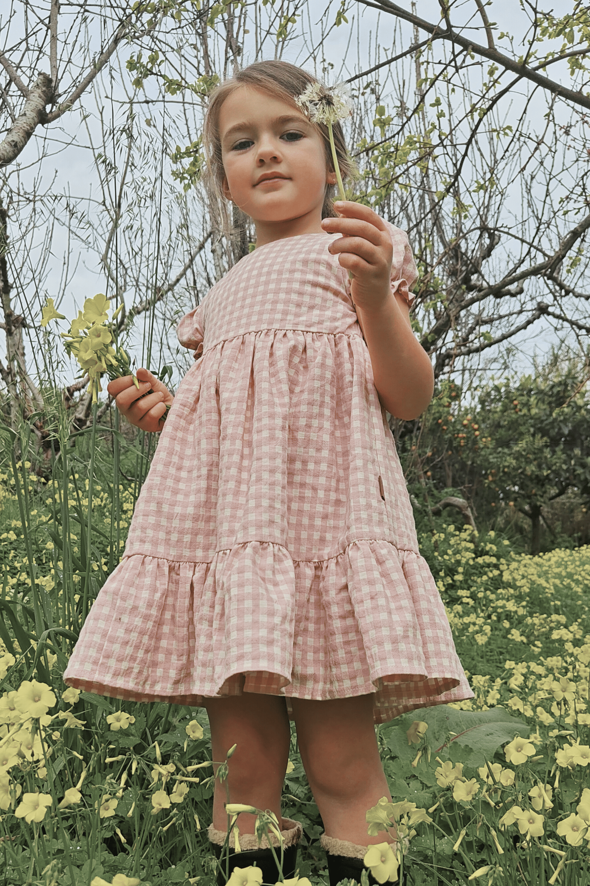 Vestido de niña rosa cuadros vichy Cocote & Charanga