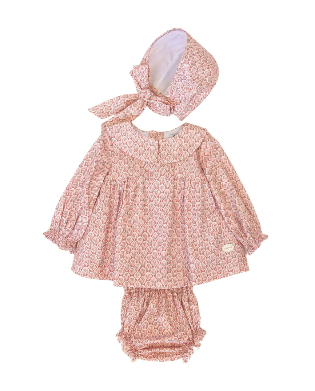 Conjunto vestido, braguita y capota de bebé rosa Cocote & Charanga