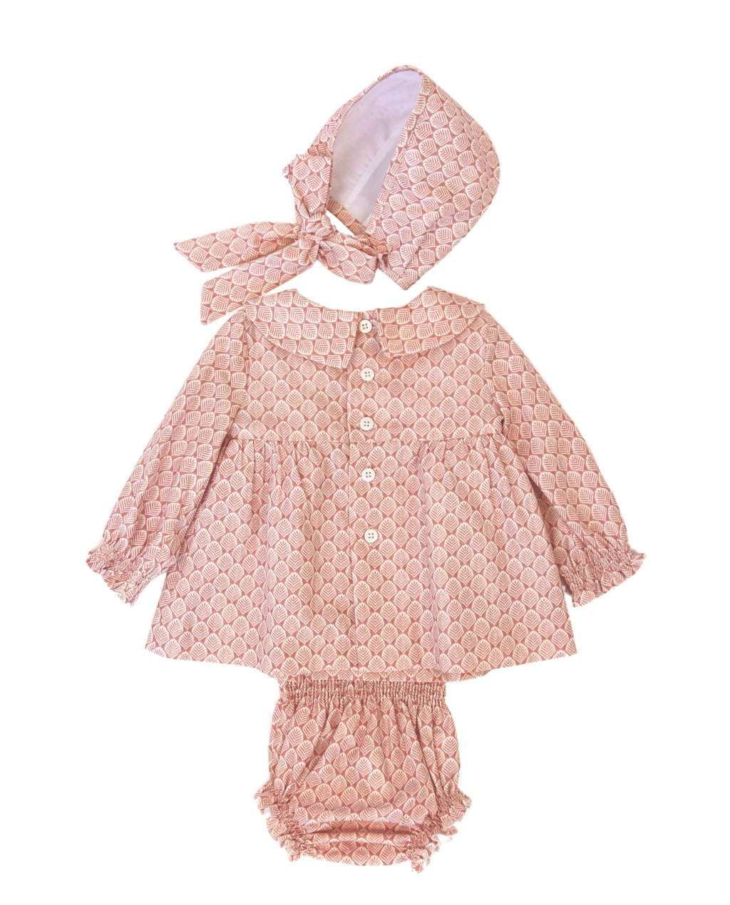 Conjunto vestido, braguita y capota de bebé rosa Cocote & Charanga