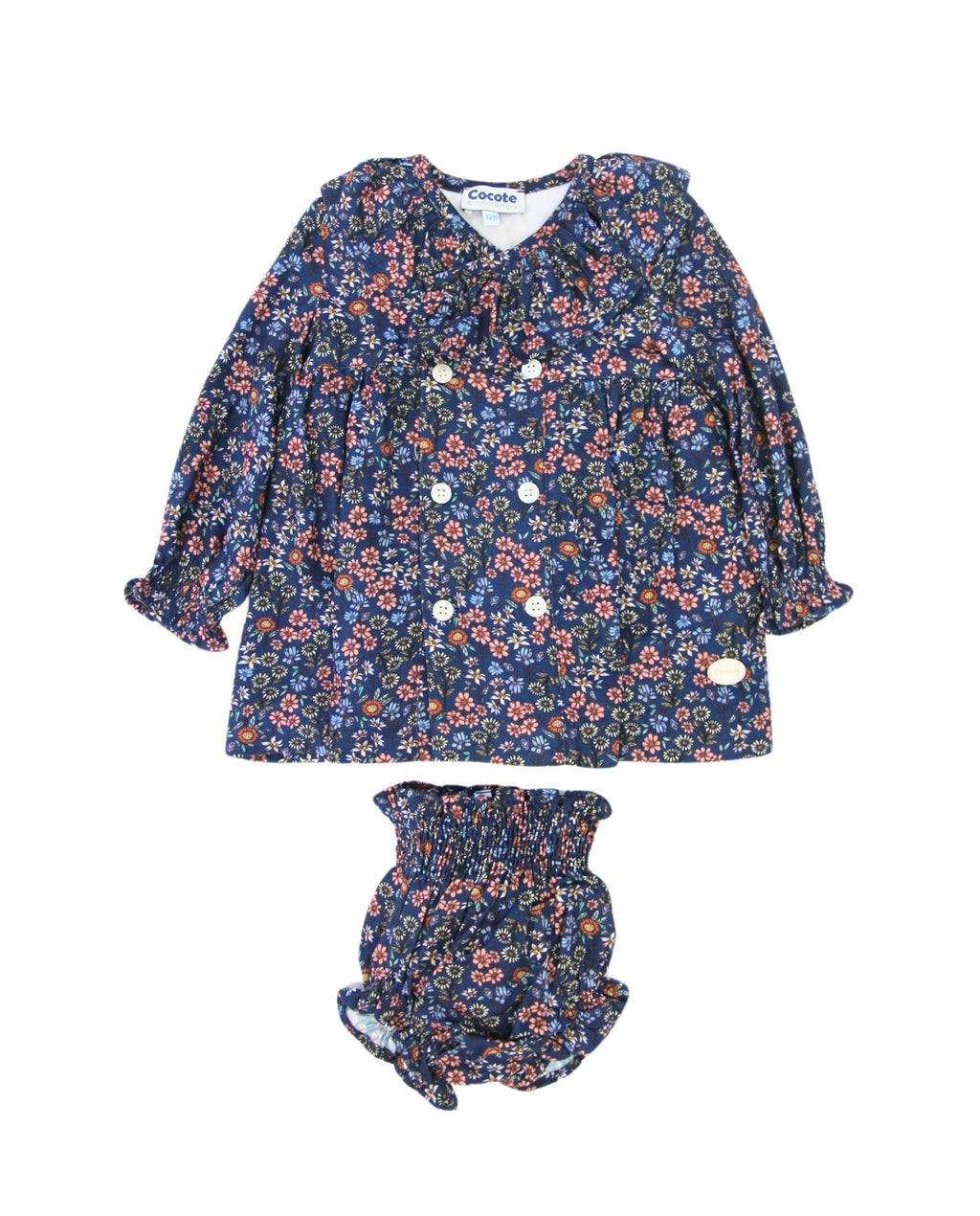 Conjunto vestido y braguita de bebé flores color azul Cocote & Charanga