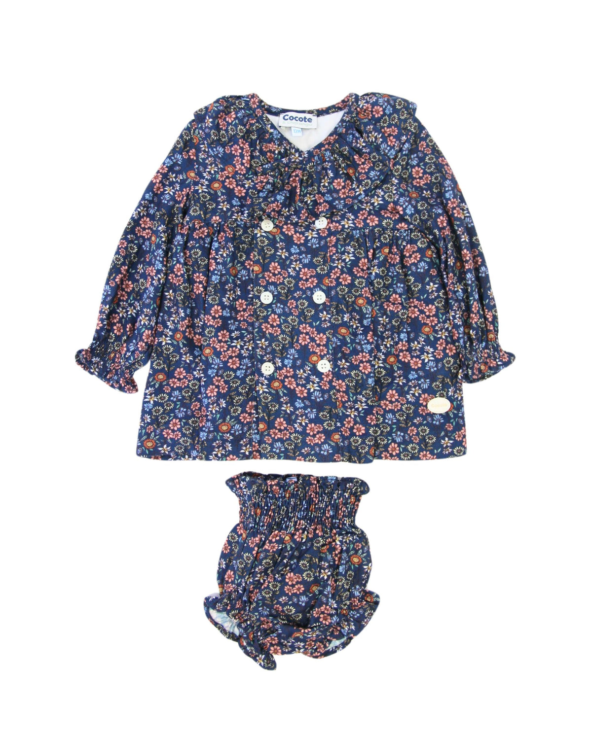 Conjunto vestido y braguita de bebé flores azul marino Cocote & Charanga