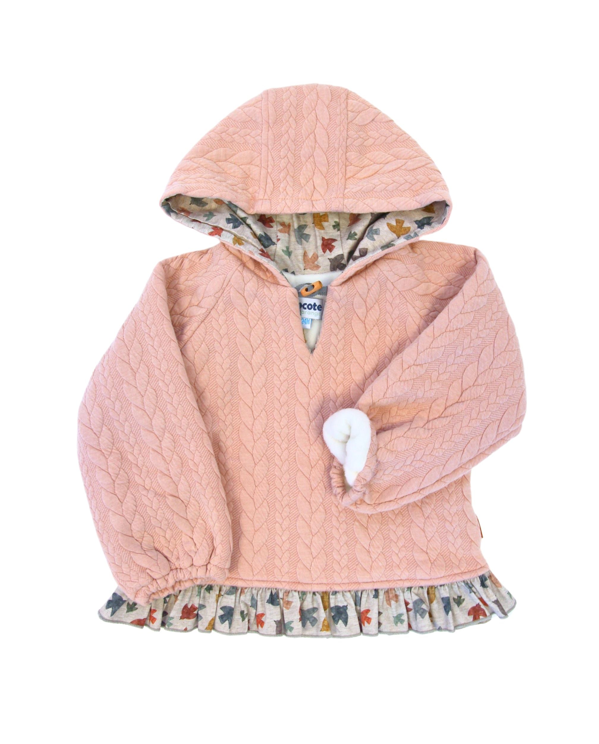 Sudadera de punto con capucha y volante rosa de bebé Cocote & Charanga