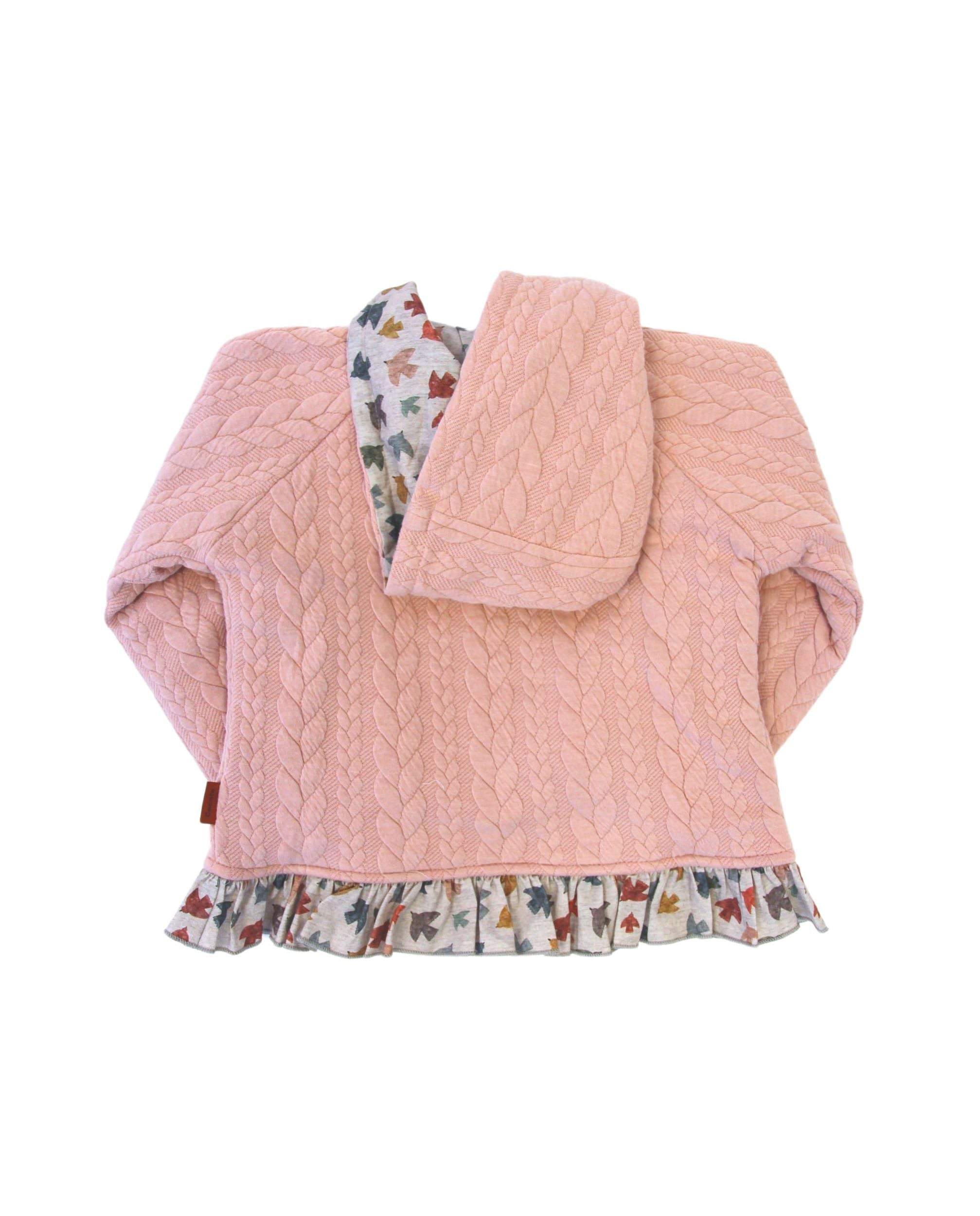 Sudadera de punto con capucha y volante rosa de bebé Cocote & Charanga
