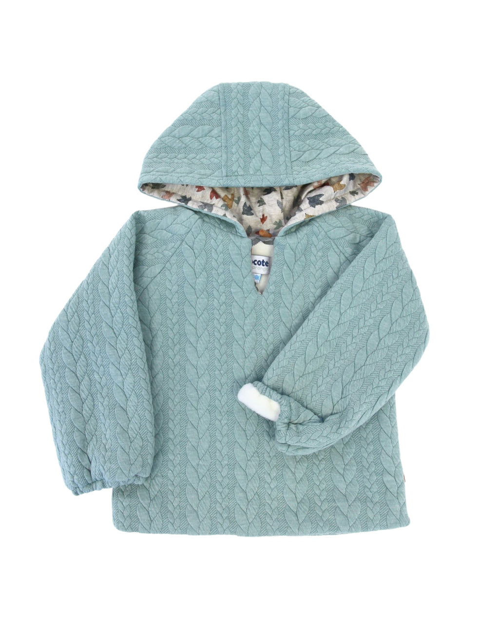 Sudadera de punto con capucha y volante turquesa de bebé Cocote & Charanga