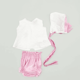 Conjunto vestido, braguita y capota bordado rosa recién nacida | Cocote by Charanga
