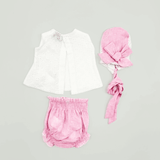 Conjunto vestido, braguita y capota bordado rosa recién nacida | Cocote by Charanga