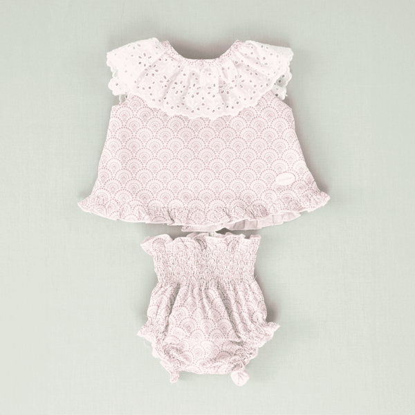 Conjunto vestido y braguita malva bebé niña