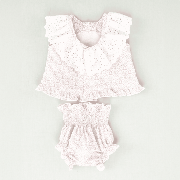 Conjunto vestido y braguita malva bebé niña