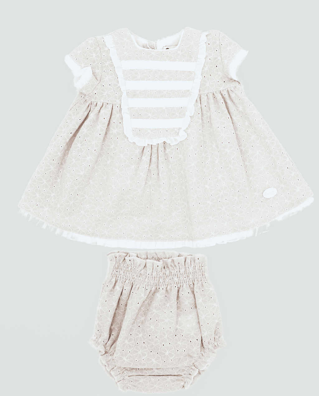 Conjunto vestido y braguita beige bebé niña